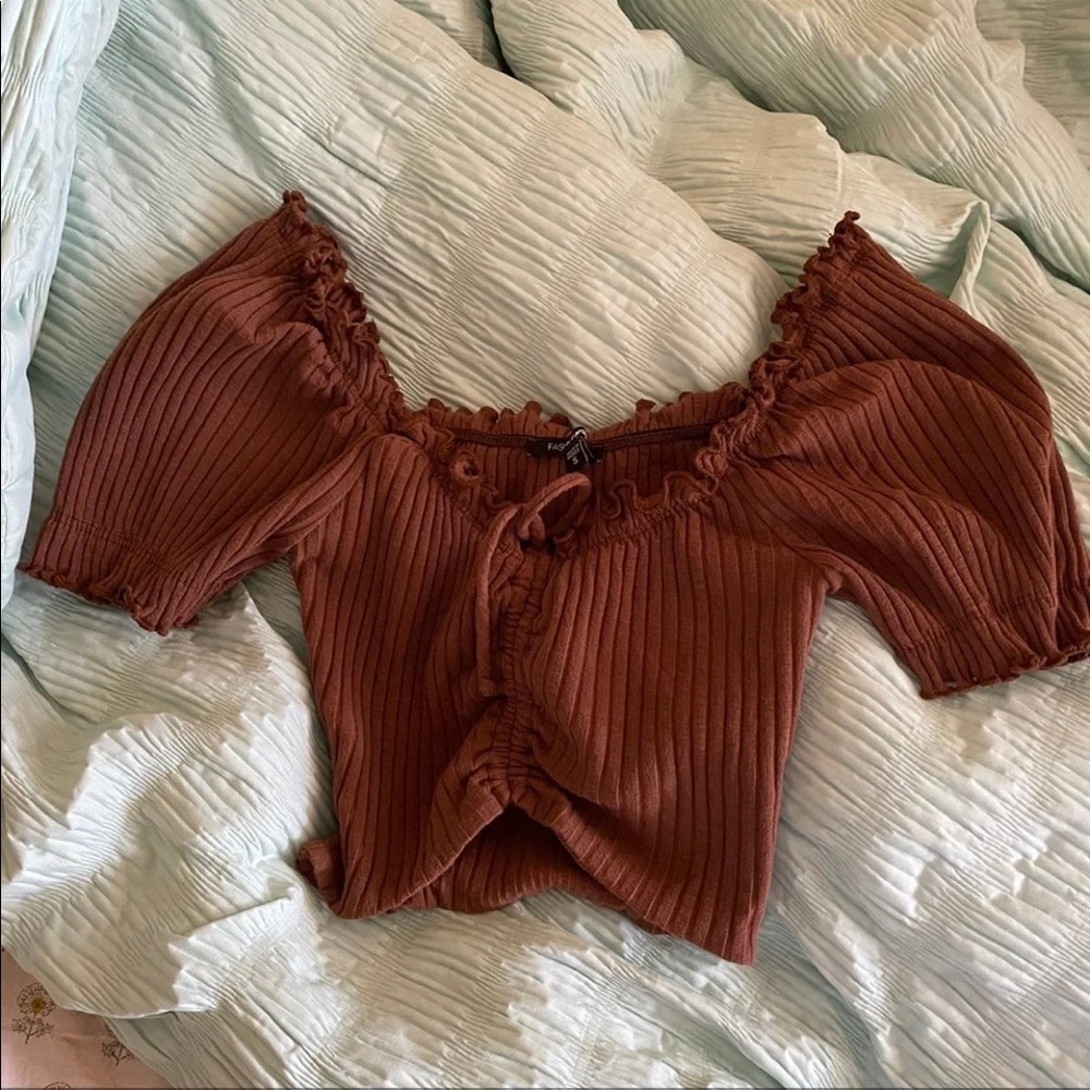 Brown Cinched Crop Top